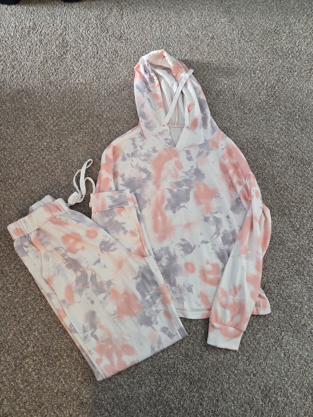 Tie-Dye Lounge Hoodie & Joggers Set - Pink & Gray